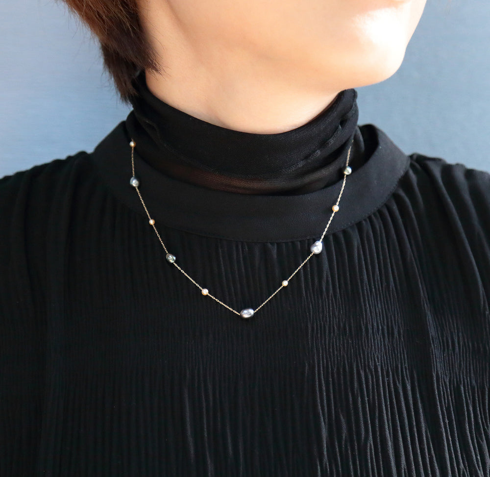 K14YG黒蝶パール＆アコヤベビーパールネックレス – Perlagione Eshop